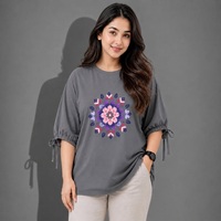 T-shirt décontracté pour femme en jersey de coton rose à imprimé lettres, manches raglan, col rond, coupe ajustée, écologique, séchage rapide, collection Printemps
