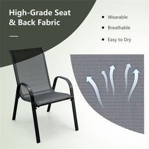 <b>Stackable</b> Patio Dining <b>Chairs</b> 2-Pack Ergonomic Gray Steel Frame Breathable Fabric <b>Outdoor</b> <b>Chairs</b> 330 LBS Capacity - Product Image 4