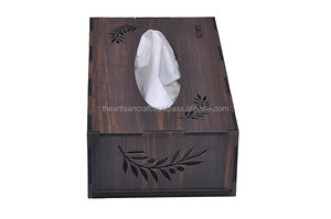 Caja de pañuelos de madera rectangular de fondo abierto sin terminar Madera lisa sin pintar para uso doméstico o de oficina - Product Image 3