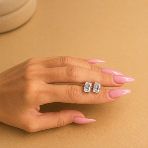5 Carat Total Weight Emerald Cut Lab Grown Diamond <b>Earrings</b> IGI Certified Statement Studs 14K Gold Elegant Bridal Gift - Product Image 2