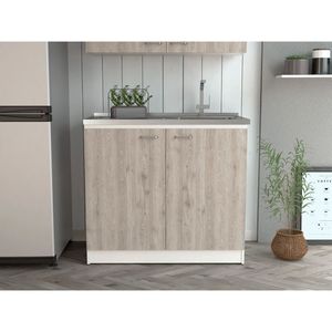 Mobili da Cucina Autoportanti Bianchi/Grigio Chiaro con Doppie Ante e Due Ripiani, Combinazione Lavello e Mobile - Product Image 2