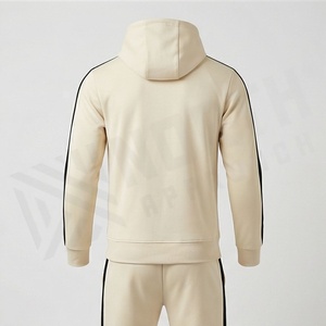 Survêtement à capuche pour homme, couleur crème, logo géométrique, fermeture éclair intégrale, vêtements de sport décontractés, tenue d'automne avec poches latérales - Product Image 2