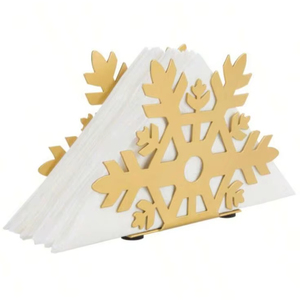 Gold Snowflake Napkin <b>Holder</b> Metal Decorative Tabletop <b>Tissue</b> Organizer Elegant <b>Kitchen</b> Dining Display Stand - Product Image 1