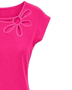 Customized Hot Pink Women Casual T Shirt Floral <b>Ring</b> Neck Short Sleeve Summer Fashion Soft <b>Stretch</b> Ladies Tee Blouse Top Wear - Product Image 4