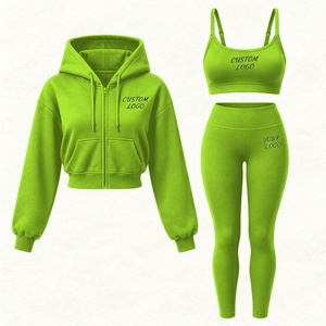Conjunto Deportivo de Otoño para Mujer al por Mayor, Chaqueta Deportiva con Cierre, Sujetador Deportivo, Pantalones Capri, Traje de Jogging de 3 Piezas, Ropa Deportiva Urbana - Product Image 6