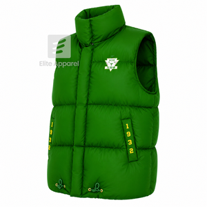 Custom Chi Eta Phi sorority Puffer vest embroidered logo on front green and yellow color <b>sleeveless</b> <b>jacket</b> for female - Product Image 2