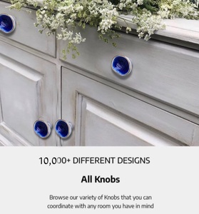 Ba Porcelain Cabinet <b>Knob</b> Novelty Shape Japanese Style Blue Floral Design for Kitchen Drawer Handle - Product Image 4