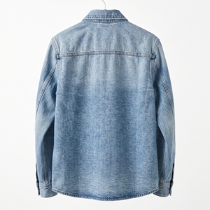 Men's Long Sleeve Denim Shirt Button Up Casual <b>Jacket</b> Washed Blue Pocket <b>Flannel</b> Workwear OEM Custom Logo - Product Image 5