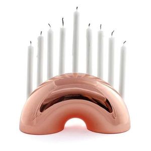 Latest Gold Banana Menorah <b>Candle</b> Holder Nine Branch Hanukkah Jewish Festival Table Decor Gift Modern Centerpiece Premium Modern - Product Image 3