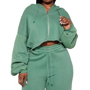 Conjunto Deportivo de Sudadera Corta y Pantalones Deportivos con Logotipo Personalizado, Transpirable, Lavado Ácido, para Mujer - Product Image 4