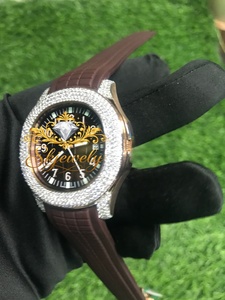 Reloj de Pulsera de Cuarzo con Esfera Marrón y Moissanita, Caja de Acero Inoxidable con Pavé Completo, Correa de Goma para Hombre - Product Image 3
