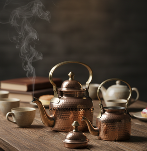 Hand-Hammered Copper Vintage Design Eco-Friendly <b>Tea</b> Kettle with Lid and Metal Handle for Cafe <b>Service</b> Table Display - Product Image 3