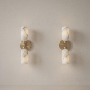 Modern Marble Wall Sconce With Brass Accents Geometric Design Indoor Lighting Living Room Decor Minimalist Home Decor - Product Image 2
