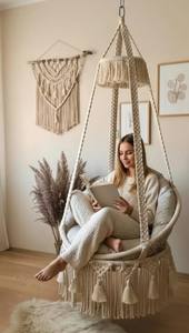 Silla Colgante de Macramé Pampas |   Hamaca Boho con Toldo |   Hecho a Mano para Interiores y Exteriores - Product Image 4