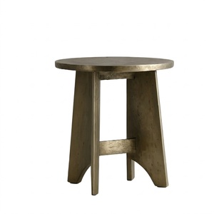 Trending Unique Design <b>Round</b> <b>Side</b> <b>Table</b> with Bronze Base and Metal Wooden Texture Band for Living Room Home Furniture - Product Image 2