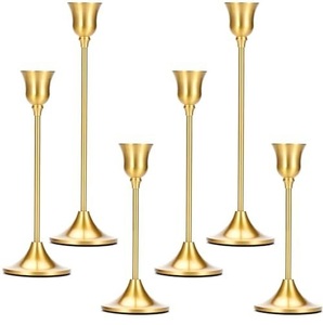 Ensemble de 6 grands chandeliers dorés à hauteur dégradée – Supports décoratifs minimalistes en laiton poli - Product Image 3