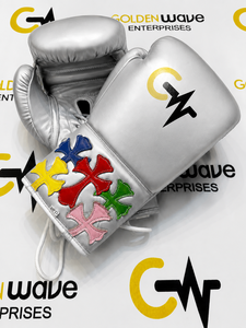 Nuevos Guantes de Boxeo de Cuero Premium No Boxing No Life, Guantes de Entrenamiento y Sparring Duraderos de Alta Calidad, Golden Wave con Múltiples Cruces - Product Image 2