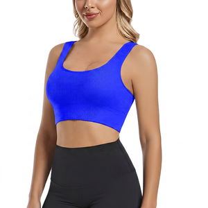 Light Blue Ribbed Sports Bra High <b>Support</b> Yoga Fitness <b>Top</b> for Women - Product Image 6