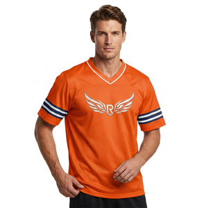Orange V-Neck Jersey Men Short Sleeve Sublimated Print Moisture Wicking Regular Fit Adult <b>Sport</b> <b>Apparel</b> - Product Image 3