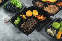 Récipients alimentaires jetables en gros de fabricant chinois Boîte à bento noire à 5 compartiments pour déjeuner micro-ondable