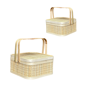 Best Selling BAMBOO GIFT <b>BASKET</b> with Lid and Handles Custom Color Available <b>Wicker</b> Crafts Decorative Hamper <b>Basket</b> - Product Image 1