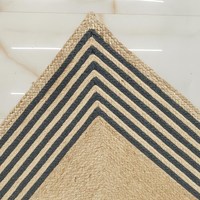 Tapis en jute tissé à la main à rayures noires, style bohème campagnard, tapis en fibres naturelles, décoration de sol chic et rustique