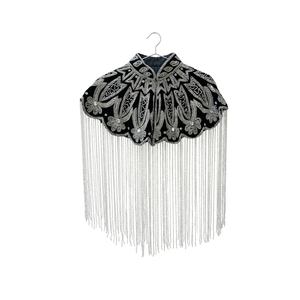 Black Embroidered Vintage Nylon Shoulder Cape Long Fringe Tassels Women Evening Party Collar Overlay Fashion Garment Accessory - Product Image 1