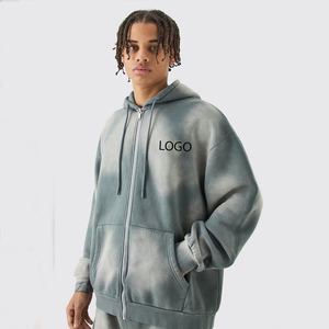 High Quality 500GSM Acid Wash Oversized Zipper-<b>Up</b> Eco-Friendly Anti-Wrinkle Hoodies Men Embossed Logo Vintage Casual Streetwear - Product Image 1