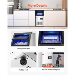 อุปกรณ์ครัวเชิงพาณิชย์ เครื่องทำน้ำแข็ง 100 ปอนด์/24 ชม. ความจุเก็บน้ำแข็ง 16 ปอนด์ 36 ก้อนน้ำแข็ง 15 นาที จอแสดงผลดิจิตอล LED - Product Image 6