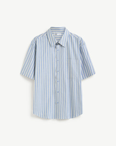 เสื้อเชิ้ตแขนสั้นผู้ชาย ปกคอปกติดกระดุมเม็ดเดียว ทรงปกติ ลายทาง สไตล์ลำลอง ผ้าฝ้าย 100% ระบายอากาศได้ดี ผ้าถัก พิมพ์ลาย สำหรับฤดูใบไม้ร่วง - Product Image 1
