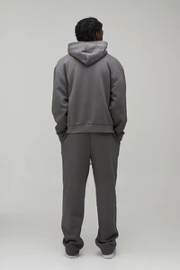 Men's Gray Hooded Tracksuit With Angel Print Full Length Streetwear Sweatshirt And Pants Set Loose Fit Midweight Cotton Autumn - Product Image 6