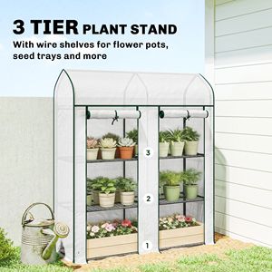 3-Tier Portable White Mini Greenhouse 56.3\" X 18.1\" X 65\" with 2 Roll-Up Doors for <b>Small</b> Gardens - Product Image 4