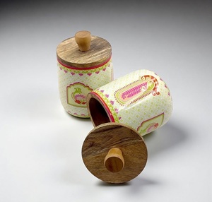 Premium Quality Wooden Storage Jar with Enamel Printed Design Decorative Handmade Dry Fruits Jar & Storage <b>Box</b> At Best Price - Product Image 1