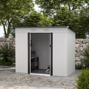 Casetta da Giardino in Metallo Bianca 8x4 piedi, Ripostiglio Esterno per Attrezzi con Porte Lucchettabili, Prese d'Aria, Telaio in Acciaio, Facile da Montare per Giardino/Cortile - Product Image 2