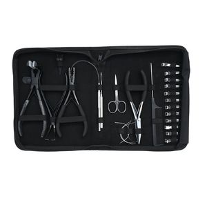 Professional Hair Extension Tool Kit Tap In Pressing Plier Two Hole Crimper Microbead Remover <b>Hook</b> Threader Scissor Comb <b>Clips</b> - Product Image 1