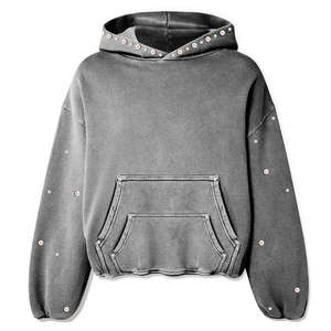 Sudadera con capucha vintage de gran tamaño para mujer, de alta calidad, con cremallera completa y diseño de diamantes de imitación personalizados. - Product Image 3