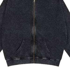 Sweat à capuche zippé pour homme en molleton 100% coton, délavage acide, respirant, 380g, couleur unie, streetwear d'hiver, manches classiques, design tricoté - Product Image 6