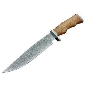 Couteau de chasse à lame fixe LEGACY BLADES OEM en acier Damas, pointe tombante, manche ergonomique en bois, Bushcraft, garantie usine de 3 ans - Product Image 1