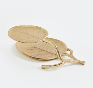 Premium Polished Aluminum Leaf Shape <b>Serving</b> Tray <b>Set</b> Luxury Wedding Gold Finish Decorative <b>Dish</b> for Tabletop Gifting Dining - Product Image 1