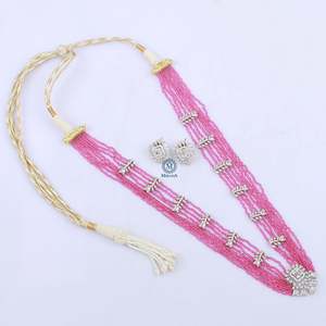 Panache Ruby Layered Necklace & Earring Set-Gold Plated Zircon Bridal Jewelry - Product Image 4