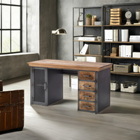 Nouveau bureau de travail moderne industriel en bois massif, pliable, convertible, pivotant, extensible, modulaire, réglable en hauteur, avec rangements