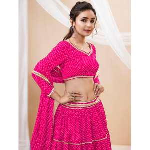Leheriya rosa encantador impreso Georgette tradicional Lehenga Choli - Product Image 5