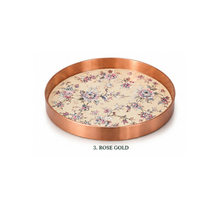 <b>Round</b> <b>Serving</b> <b>Tray</b> Matte Gold Finish Floral Pattern Decorative Residential Use - Product Image 3