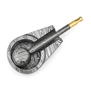 Jexmoo Custom Handmade Damascus Steel Premium Metal Smoking Pipe with Leather Sheath & Decorative Ashtray <b>Stand</b> Set Perfect Gift - Product Image 2