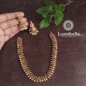 Fashion Jewelry Set Small Matte Necklace with Jhumka - Product Image 3
