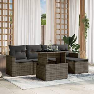 6 Piece Modular <b>Grey</b> PE <b>Rattan</b> <b>Garden</b> Sofa Set <b>Garden</b> <b>Furniture</b> Collection - Product Image 1