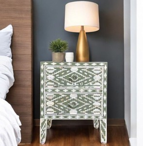 Luxury Bone Inlay Bedside <b>Table</b> With 2 <b>Drawers</b> Geometric Pattern Nightstand Storage Cabinet Decorative <b>Side</b> <b>Table</b> Bedroom Hotels - Product Image 4