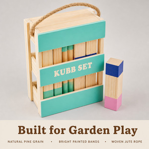 Jeu de Kubb en bois pour l'extérieur, jeu de lancer en pin massif avec caisse de transport pour jardin, pelouse, plage, famille et enfants - Product Image 2