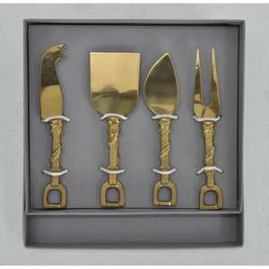 Juego de Cuchillos para Queso Dorados de Acero Inoxidable, Set de Cubiertos para Servir Queso con Asas de Estribo de Caballo, Caja de Regalo de Lujo, Logotipo Personalizado, ¡Venta Caliente! - Product Image 4