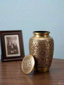 Brass Engraved Cremation Urn Adult <b>Memorial</b> Urn for Human Ashes Handcrafted Funeral Burial Urn - Product Image 6